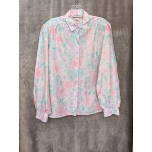 Womens Button Up Large Floral Print 80s Pastel Grunge Retro Coquette Soft‎ Girl
